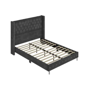 Bed Frame Queen Size with Wingback Headboard
