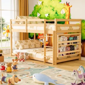 Twin Bunk Bed with Integrated Bookshelf