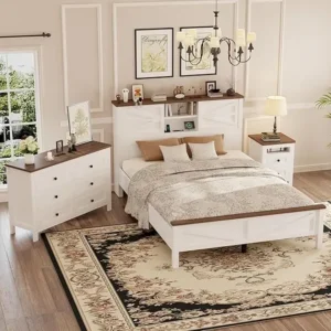 3-Pieces Bedroom Sets Queen Farmhouse Platform