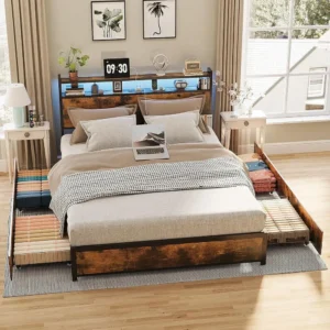 King Bed with 4 Storage Drawers