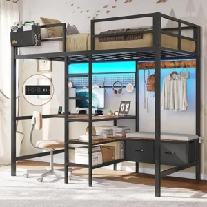 Twin Loft Bed with L-Shaped Desk