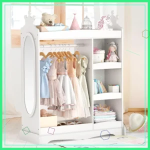Kids Wardrobe with Mirror, Hanging Armoire